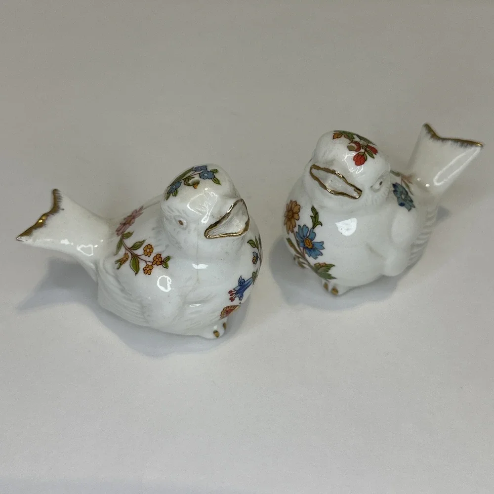 Bone China Bird Salt & Pepper Shakers Floral Gold Tip Vintage